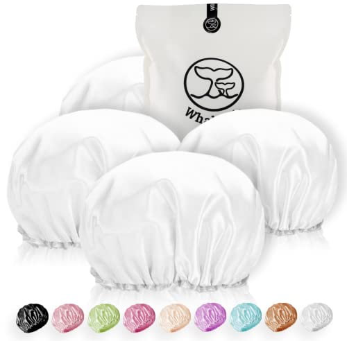 Lot de 4 bonnets de douche réutilisables pour homme (blanc, taille L) en satin double couche EVA imperméable pour cheveux longs