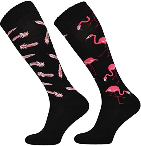 TODO Comodo Reitsocken Bunt mit Motiv STJBW | Baumwolle Reitstrümpfe Reiter Kniestrümpfe für Damen Mädchen Kinder (STJBW 04 - Flamingo Lover, 31-34)