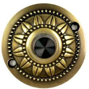 Safeguard Supply Doorbell Button 1651L Wired Doorbell Button - Beautiful Flush Mount Brass Door Bell Button 2 1/4 Inches Diameter - Black Halo LED Push Button Ringer - 8-24v Operation