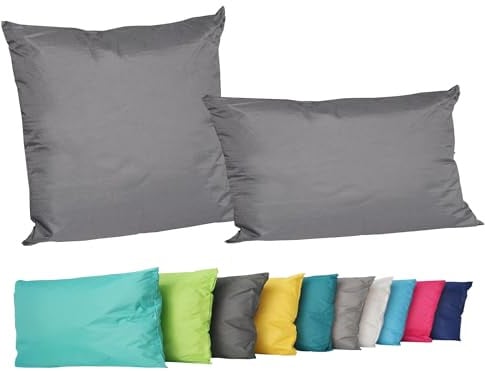 JACK 2er Set Outdoor Lounge Kissen Set 45x45cm + 30x50cm Dekokissen Inkl. Füllung Wasserfest Sitzkissen Garten Lotus Effekt, Farbe:Anthrazit