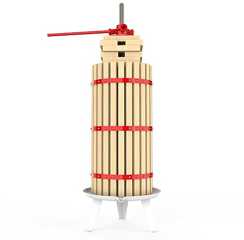 Fruit Wine Press - 100% Nature Apple&Grape&Berries Crusher Manual Juice Maker for Kitchen, Solid Wood Basket with 8 Blocks Cider Heavy Duty Wine Making Press (7.9 Gallon)