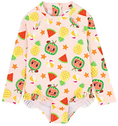 CoComelon Swimsuits for Girls | Children Toddlers Pink Musical Summer Print with Frill Hem Swimming Costume | Kids Nursery Rhymes Songs Swimwear