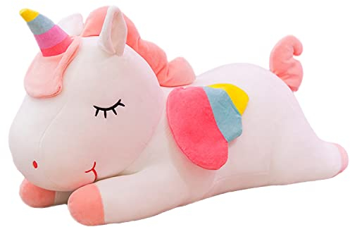 Kekeso Gefülltes Einhorn Tier Plüschtiere Weiche Kuschelkissen Puppe Cartoon Einhorn Plüsch Geschenke für Jungen Mädchen (White, 60cm/23.62inch)