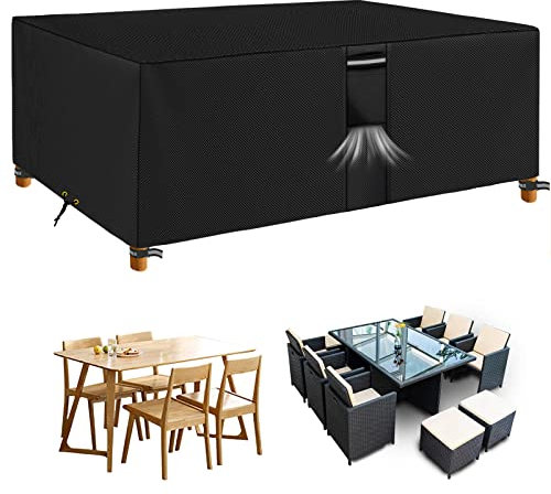 RICHIE Garden Furniture Covers Waterproof Garden Outdoor Table Cover 240x140x90cm, Heavy Duty 600D Oxford PVC Breathable Coating for Furniture Sets Patio Table Cover/Black