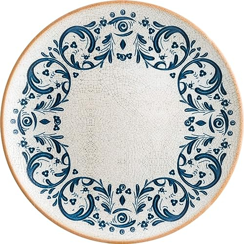 Bonna 6x Viento Gourmet mediterran flacher Teller rund 25cm 3cm hoch Weiß Blau Braun Porzellan S-MT-VIEGRM25DZ Speiseteller Essteller Tafelservice Geschirr