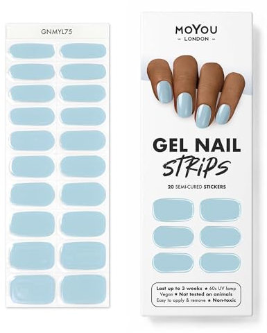 MOYOU LONDON Semi Cured Gel Nail Strips - 20 Pcs. Nail Wraps for Salon-Quality Manicure - Works with Any UV Lamp - Easy to Apply, Trim, & Remove Gel Stickers