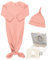 nudu Baby - Strampler und Mütze zum zuknoten - aus BIO Baumwolle -Geschenk zur Geburt für neugeborene + Geschenkkarte - für 0-3 Monate - Rosa