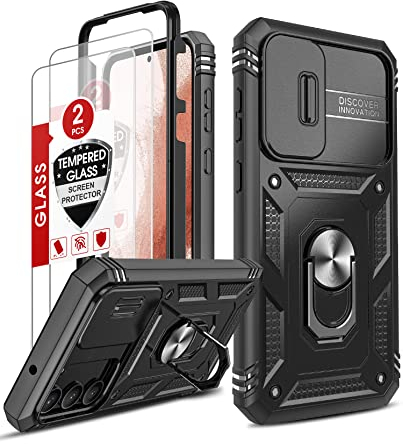 LeYi Cover per Samsung Galaxy S23 Plus con Vetro Temperato [2 Pack],Custodia con Protezione Fotocamera [Slidable] Antiurto Grado Militare 360°Magnetica Anello Supporto TPU Bumper Custodie Nero