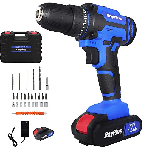 Akkuschrauber 21V, Akkubohrer, Akku Bohrschrauber Set für Frauen mit 26 Zubehör und Akku, Tasche, 25+1 Drehmomenteinstellung, 10mm Bohrfutter, LED-Licht, für Reparatur & DIY