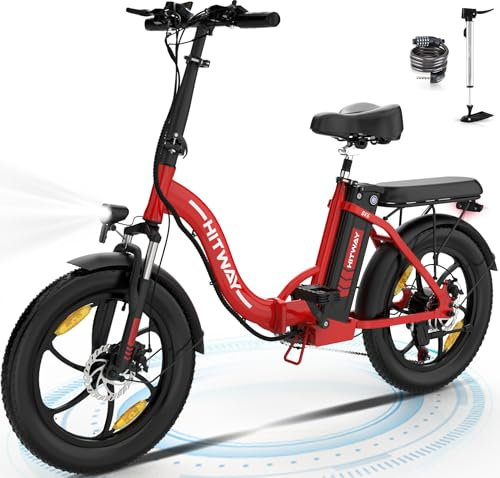 HITWAY Electric Bike, 20 Fat Tire Ebikes, 12Ah 250W 36V E Bike, 35-90KM Electric Folding Bikes with 7 Gears System City E Bike Mountain Bicycle