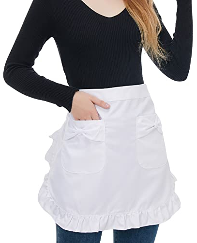 Love Potato Taillenschürze mit Taschen, modische Küchenschürze für Küche, Kochen, Restaurant, Bistro, halbe Schürzen für Mädchen und Frauen, weiß, One size