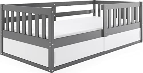 Interbeds Kinderbett Smart 80x160cm grau mit Lattenrost und Stauraum unter Bett Jugendbett mit Rausfallschutz sehr Stabile Konstruktion komfortabeles funktionales Einzelbett