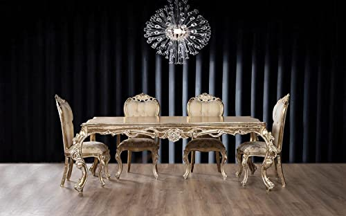 JV Möbel Esszimmer Set Gold Essgruppe Tisch + 4X Lehnstuhl Chesterfield Holz