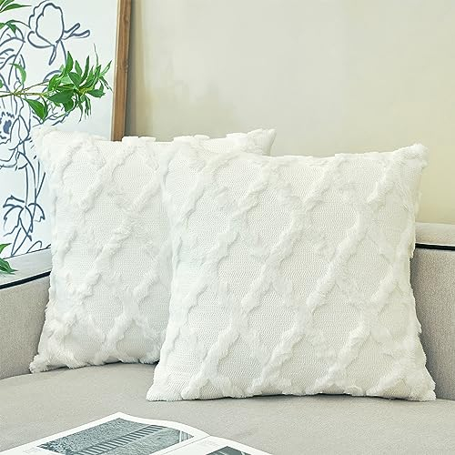 Ci & Ci 2er Set Boho Deko Kissenbezug 50x50 cm, Creme Weiß Kissen Sofakissen Dekokissen Zierkissen, Flauschig Kissenbezüge Kissenhülle für Sofa Couch