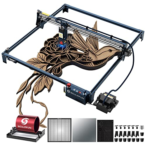SCULPFUN S30 Ultra 11W Laser Graviermaschine mit Gravurbereich 600x600 mm Laser Honeycomb Arbeitstisch,Laser-Rotationswalze,2.0 industrielle Gleitschiene Verbesserter Laser Cutter,Automatik Air Assist