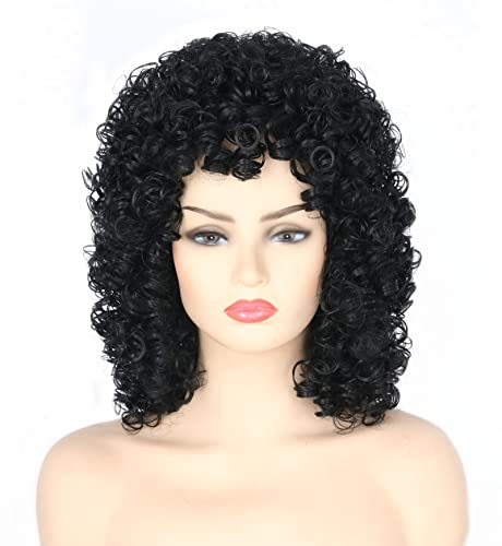 Topcosplay Perücke Club Damen Perücke Afro Lang Gelockt Perücke Halloween Karneval Mottoparty Perücke (Schwarze)