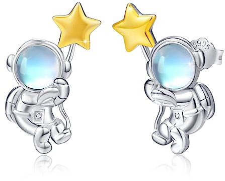 Astronaut Ohrringe S925 Sterling Silber Mondstein Milchstraße Schmuck Geschenke für Damen