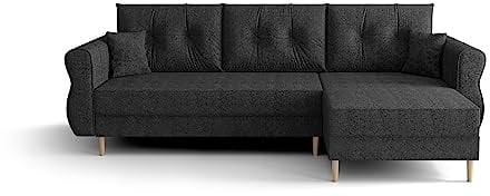 ALTDECOR Ecksofa rechts mit Schlaffunktion und Bettkasten, Polstercouch in L-Form rechts angeordnet, rückenecht gepolstert, ideal als Gästebett - APOL-L 230x140x90 cm Dunkelgrau