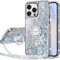 Silverback for iPhone 15 Pro Max Case, Liquid Holographic Sparkly Glitter Case With stand and Lanyard, Women Girls Bling Diamond Ring Shockproof Protective Cover for iPhone 15 Pro Max, Clear Silver