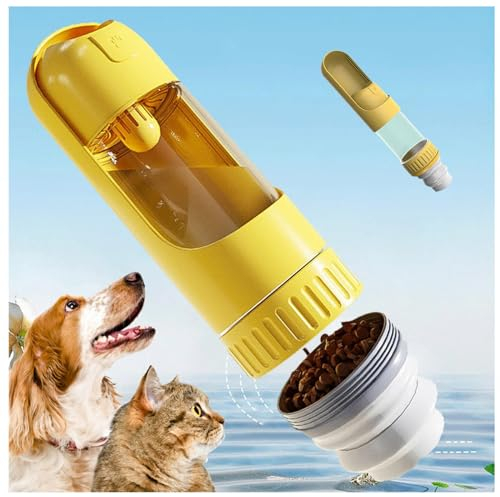 Gourde Chien, 350ml Abreuvoir+150ml Mangeoire Gamelle Retractable Chien Gamelle Retractable Chien, pour Extérieur, Voyages, Randonnée,Yellow