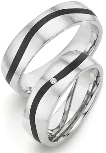 123traumringe Eheringe in 925 Silber & Carbon I Partnerringe mit Brillant & Etui I Gravierbare Eheringe mit Ringgröße 50-70 mm I Hochwertige Verlobungsringe in 6 mm Breite & 2 mm Stärke I P10