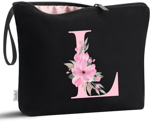 Vavabox A-Z Personalisierte Kosmetiktasche-Geburtstagsgeschenke Für Frauen, Mütter, Beste Freundinnen Und Brautjungfern (L, Schwarz)
