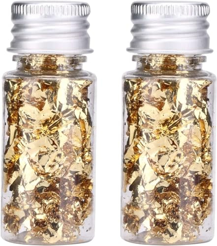 dshyuauoci 2 Flaschen Blattgold Essbar, 24K Blattgold für Torten Blattgold-Dekoration Lebensmittelverwendung, Basteldekoration, zum Dekorieren von Kuchen, Eiscreme, Küchenverwendung