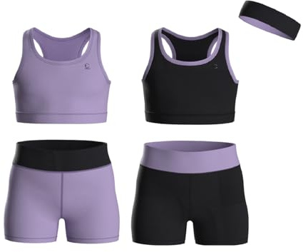 Essenclo Girls Clothing Athletic Sets Sleeveless Crop Tank Tops & Bike Shorts Cheer, Gymnastics, Volleyball Size 3-16 (5 Pcs)