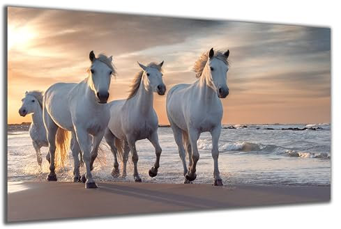 DARO Design - Wand-Bild auf 6mm HDF 84x56 cm weisse Pferde am Strand - Wand-Deko Bilder Geschenk