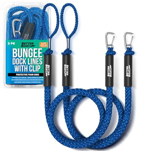 Better Boat 2 PK Bungee Dock Lines, Marine Grade Boat Rope, 5.5 ft, Stainless Steel, 2200 lbs Tensile Strength