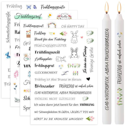 Hongma Frühling Kerzentatoo 4PCS Kerzen Tattoofolie Sprüche Spring Wasserschiebefolie Kerzentattoos Tattoo Folie Kerzentatoofolie Kerzenfolien Tatoofolie Kerzenaufkleber Sticker (gespiegelt)