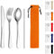 Kyraton Camping Cutlery Set 4 Pieces with Portable Base, Stainless Steel Flatware Camping Utensil Set for Outdoor Travel Picnic Office School Farm Work Lunch Box, Dishwasher Safe