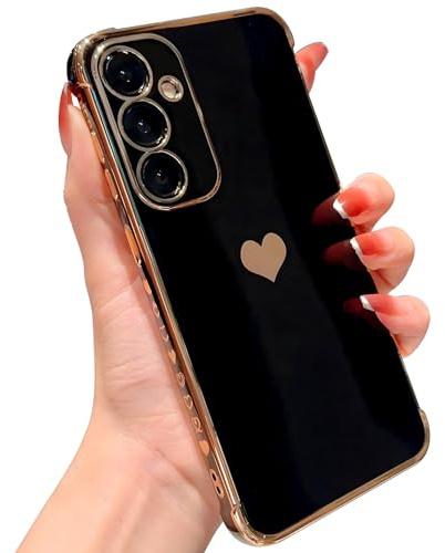 Vepbk Coque pour Samsung Galaxy A35 5G, Etui Silicone Souple TPU Case Housse Étui Motif Coeur Cover Mince Fine Caoutchouc Dessin Slim Résistante Antichoc, Noir