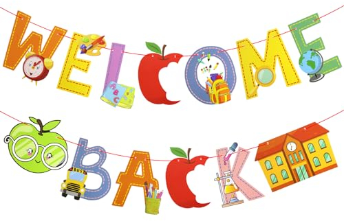 PatiCool Banner zum Schulanfang, vorbespannt, 3 m, mehrfarbig, Schulthema, als Dekoration für Kindergarten, Vorschule, Klassenzimmer, Schule, Flur, Party, Anlass