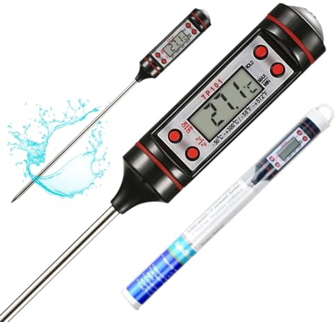 Termómetro Digital Cocina - Alimentos, Líquidos, Aceite, Carne, Barbacoa: Medición rápida y Alta Precisión - Pantalla LCD Lectura Clara - Sonda de Acero Inoxidable - Apagado Automático (Negro)