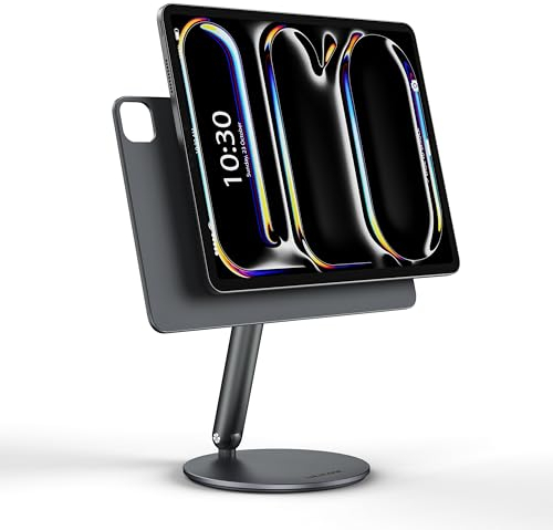 LULULOOK Magnetisch iPad Ständer für iPad Pro 13'' M4 (2024), Faltbar iPad Pro Ständer mit 360° Schwenk Basis, Verstellbar Tragbar Magnet Tablet Ständer Desktop Halterung aus Alle Aluminium Legierung