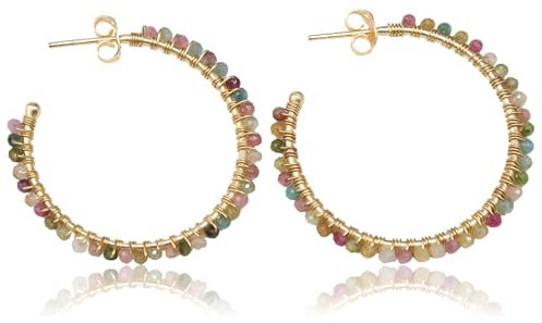 KOKO Kreolen Ohrringe vergoldet mit Turmalinen, Echt Turmalin Edelstein Ohrringe Natürlichen Steinen für Frauen, junge Mädchen, 18k Vergoldet, in Geschenkbox