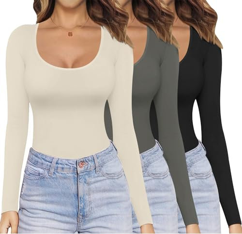 Ekouaer Camiseta Termica Mujer Invierno Elástica Ropa Interior Mujer 3 Paquetes Negro Oscuro Gris Beige XS