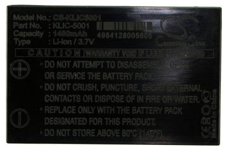 1400mAh 5.18Wh Battery Replacement for Kodak EasyShare DX6490, EasyShare DX7440, EasyShare DX7440 Zoom, EasyShare DX7590, EasyShare DX7590 Zoom, EasyShare DX7630, EasyShare P712, EasyShare P850