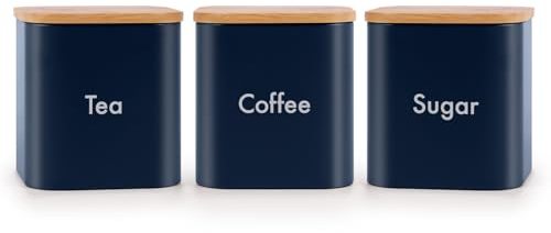 Ehc Tea, Coffee, Sugar, Canister Set, Storage Canister Set - Easy to Open Airtight Lids - Storage Tea, Sugar, & Coffee - Set of 3 Canisters, Navy Blue