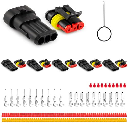 JRready ST6481-03-05 Connecteur automobile étanche, connecteur de câble mâle et femelle à 3 broches pour le câblage de voiture, camion, moto, bateau, 18-16AWG, 5 jeux
