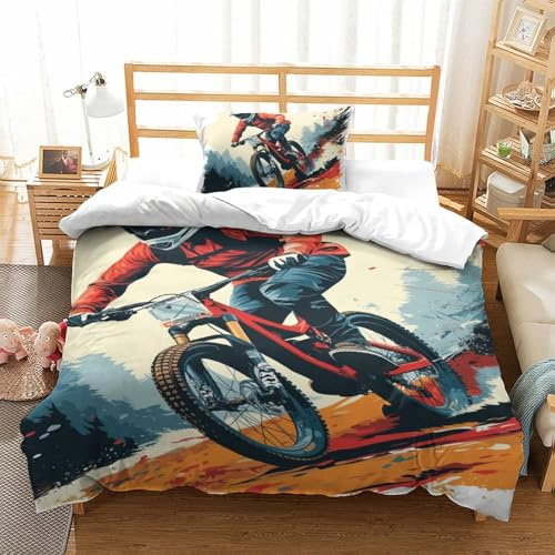 VFKLZCNYR Mountainbiken Bettbezug Set Bettwäsche-Sets Kinderbettwäsche Reißverschluss Mit Kissenbezug Betten Set Für Jugendliche Kinder Schlafzimmer Single（135x200cm）