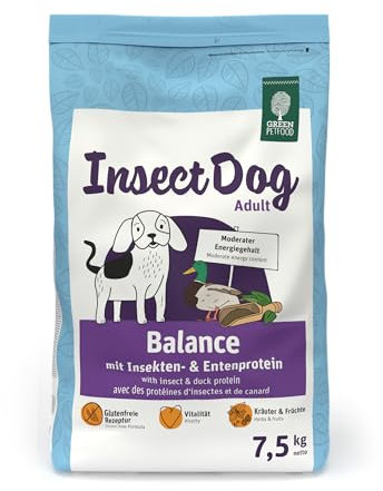 Green Petfood InsectDog Balance (1 x 7,5 kg) | Adult | Premium Trockenfutter für ausgewachsene Hunde | Enten- & Insektenprotein | glutenfrei | mit Vitamin E & C | niedriger Fettgehalt | 1er Pack