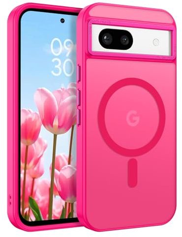 YINLAI Coque magnétique pour Google Pixel 8a [compatible avec Magsafe] - Prend en charge le chargement sans fil - Coque fine antichoc pour Google Pixel 8a, rose vif