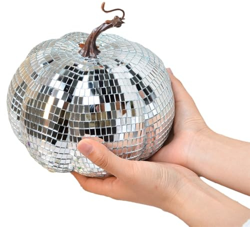 Sefdrert Silver Mirror Disco Ball, Pumpkin Shape Disco Ball, Suitable for DJ Club, Halloween Reflective Pumpkin Ball 20cm