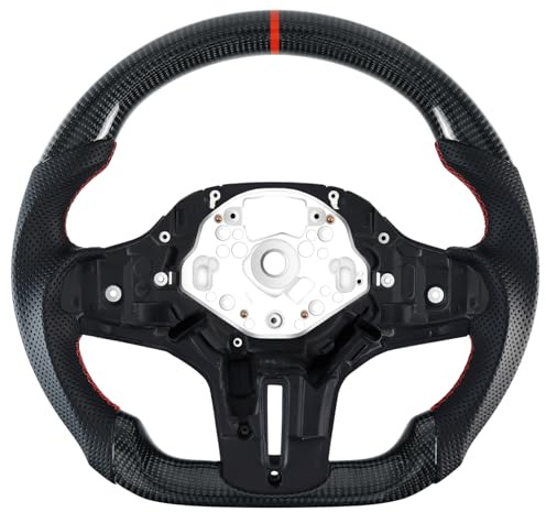Acclcors Handgefertigte echte Carbonfaser-Lenkrad, Runde Oberseite und flache Unterseite Lenkrad, Perforierte Ledergriff für BMW M Sport G30 M5 G31 G32 G38 G11 G12 G01 G06 G07 F90 M8 F91 F93