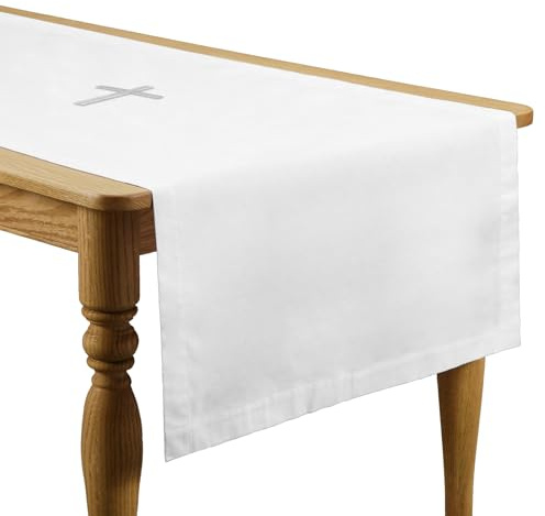 Windkream Weiße Tischdecke für spirituelle Kommunion, Altarbiläufer, Heilige Kommunion, Tischläufer, Altar Frontal für Kirche, Versammlungen, Taufzeremonien (157,7 x 61 cm, Tischläufer)