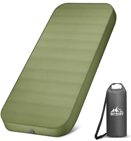 OUTSKIRT Isomatte Selbstaufblasend, 10cm Dick Selbstaufblasbare Luftmatratze Mit Pumpsack, 9.5 R-Wert Camping Matratze, Camping Schlafmatte FüR Wandern, Reisen, Auto Und Zelt, 4-Jahreszeiten-Modell