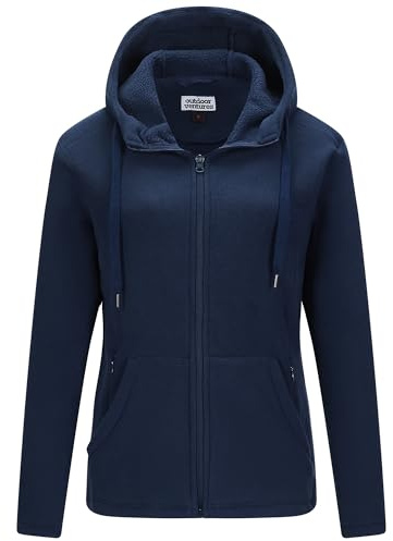 Outdoor Ventures Womens Fleece Jackets with Hood 320G Warm Full Zip Coat | 6 Large Pockets, Polyester, Breathable, Soft, Long Sleeve, Outerwear, Top for Walking Travelling Everyday Casual Wear
