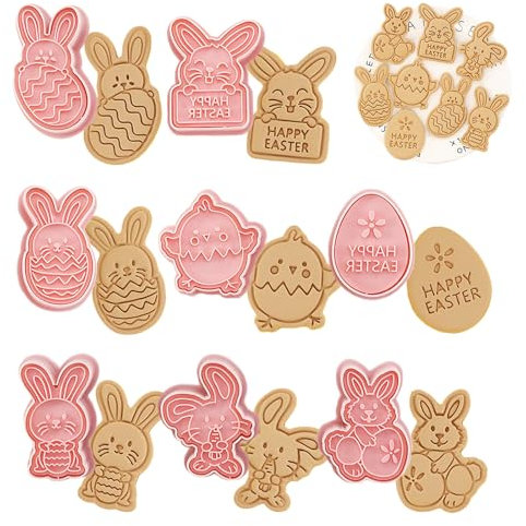 WishesMar Pasqua Formine Biscotti 3D Stampi Biscotti Tagliabiscotti con 8 Pezzi Stampa per la Cottura in Cucina, Fondente, Cottura di Decorazioni Festive DIY, Accessori per Pasticceria